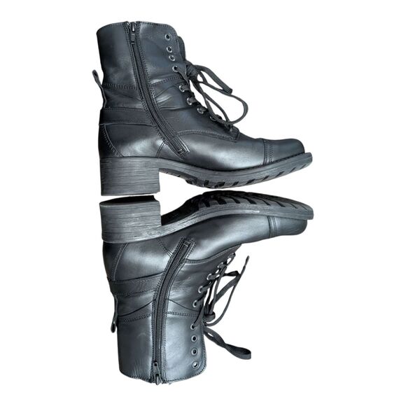Taos Womens Crave Boot Size 7 Black Moto Biker Lace Up Lug Sole Leather Combat - Picture 6 of 9